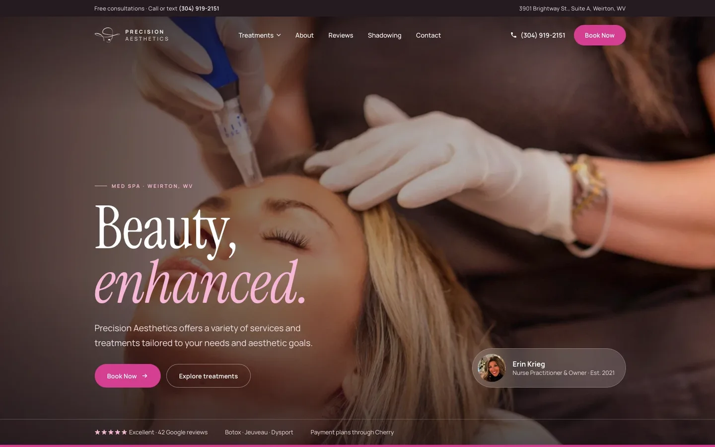 Precision Aesthetics website preview